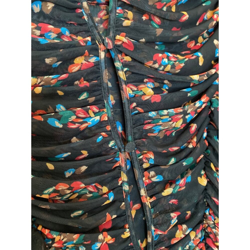 Free People Ruched Mesh Midi Dress Black Floral Slit Small - Picture 3 of 15